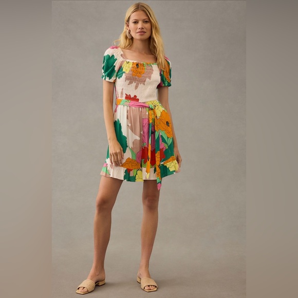 ✨ Anthropologie Puff-Sleeve Ruffle Romper Sz S - Picture 4 of 11